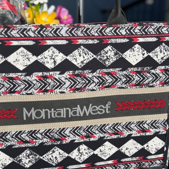 Montana West Boho Ethnic Print Concealed Carry Wide Tote Black NWT - Picture 2 of 8